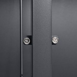Roskakatoksen Comfort Duo musta metallinen säilytyslaatikko, kahva detail lähikuvassa